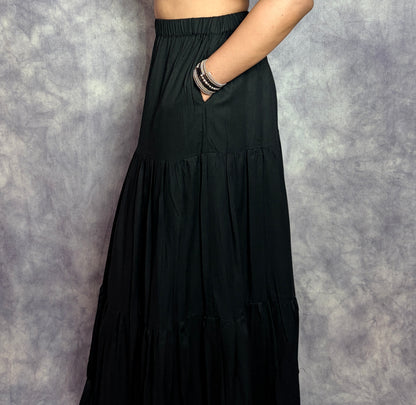 MIDNIGHT BREEZE TIERED LONG SKIRT