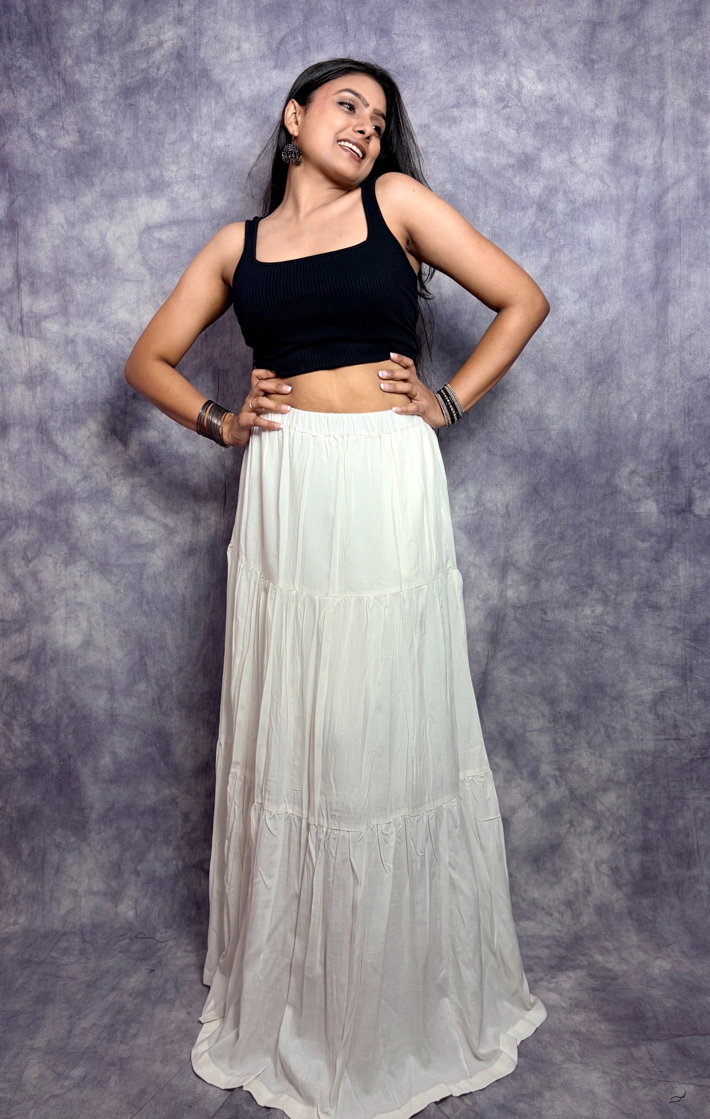 CLOUD WHISPER TIERED LONG SKIRT