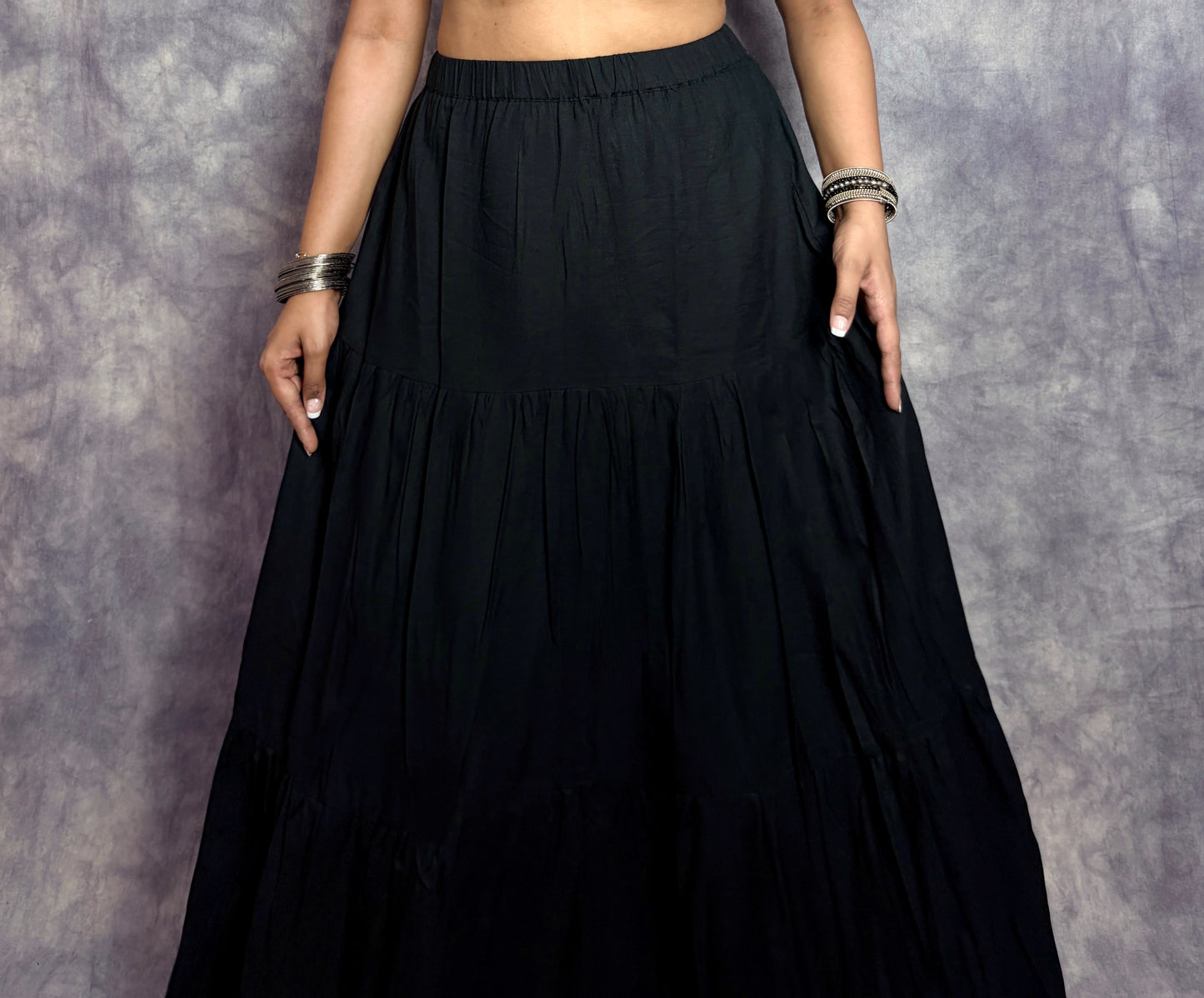 MIDNIGHT BREEZE TIERED LONG SKIRT