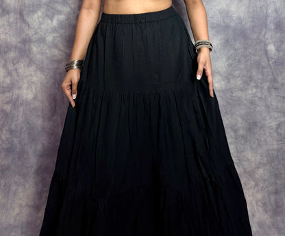 MIDNIGHT BREEZE TIERED LONG SKIRT